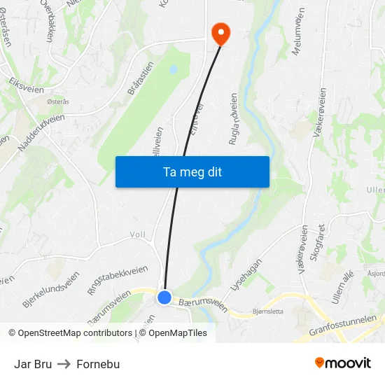 Jar Bru to Fornebu map