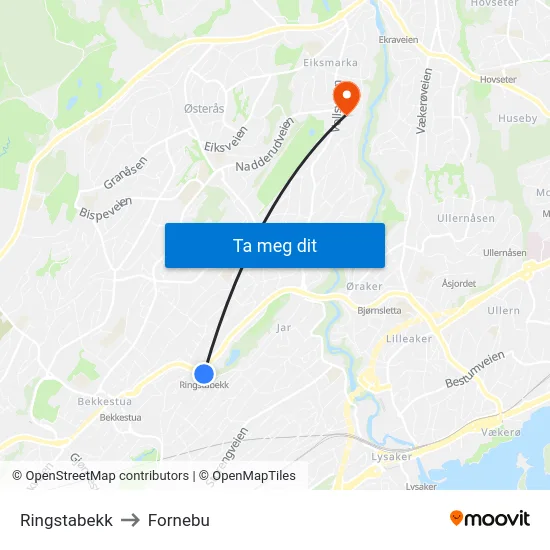 Ringstabekk to Fornebu map