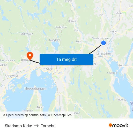 Skedsmo Kirke to Fornebu map