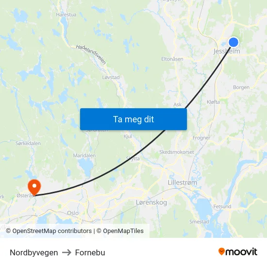 Nordbyvegen to Fornebu map