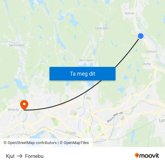 Kjul to Fornebu map