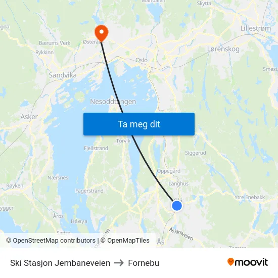 Ski Stasjon Jernbaneveien to Fornebu map