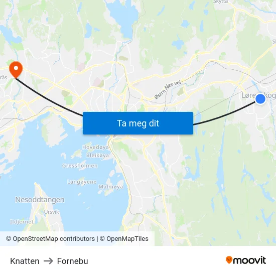 Knatten to Fornebu map