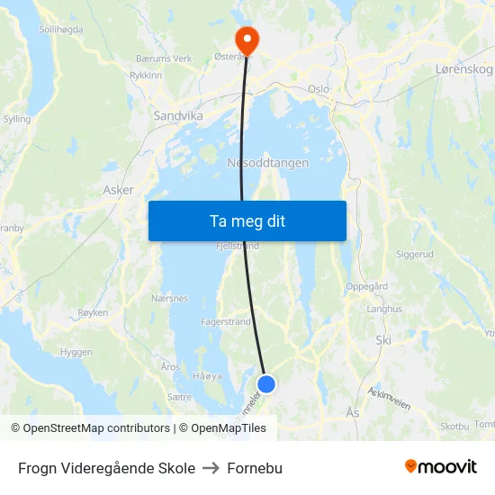 Frogn Videregående Skole to Fornebu map
