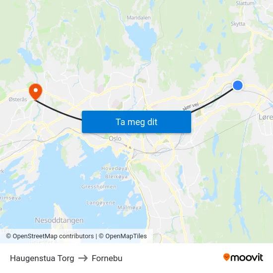 Haugenstua Torg to Fornebu map