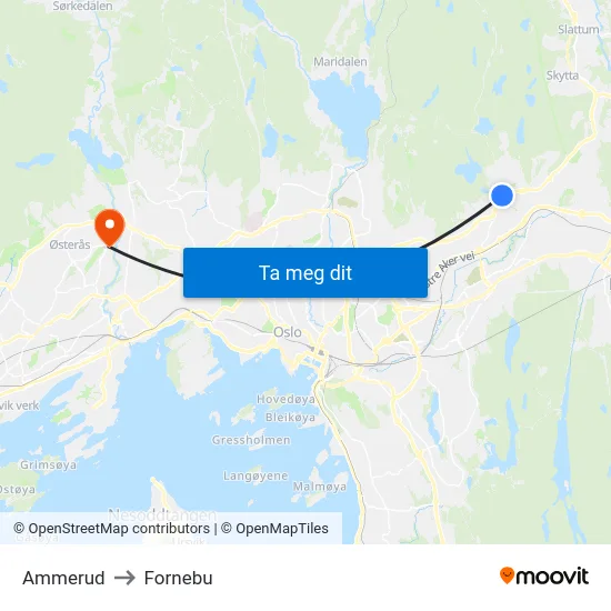 Ammerud to Fornebu map