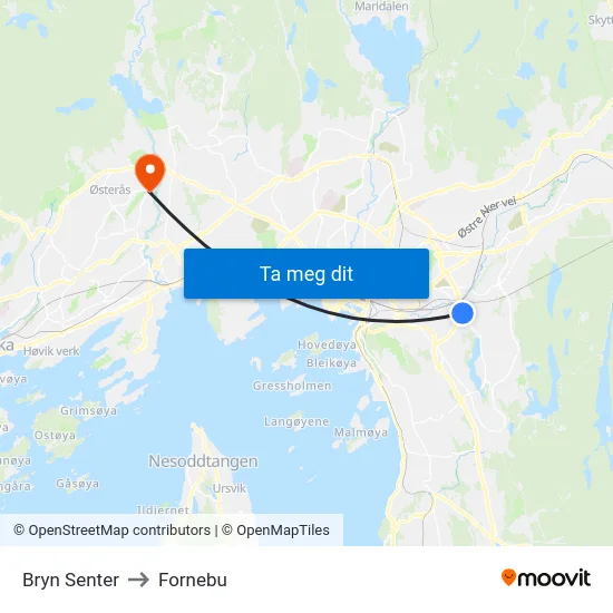 Bryn Senter to Fornebu map
