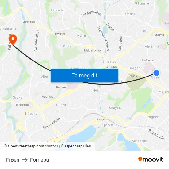 Frøen to Fornebu map
