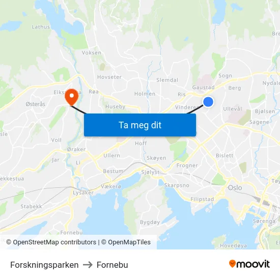 Forskningsparken to Fornebu map