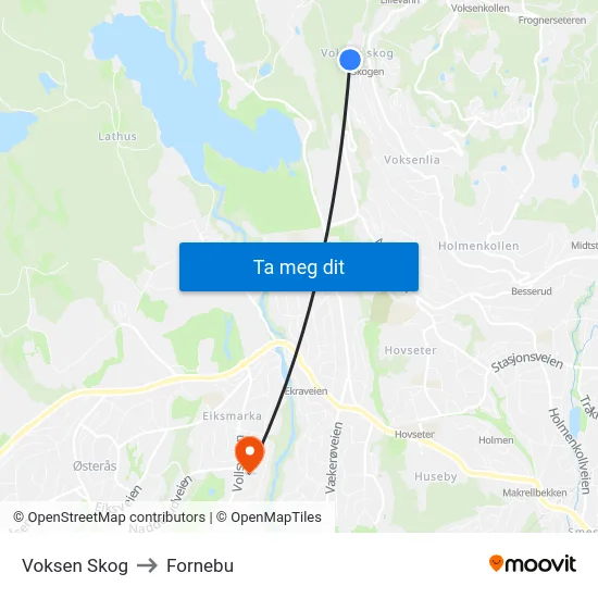 Voksen Skog to Fornebu map