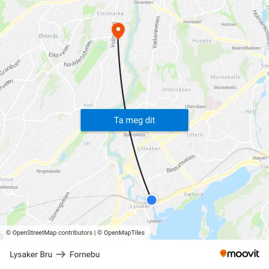 Lysaker Bru to Fornebu map