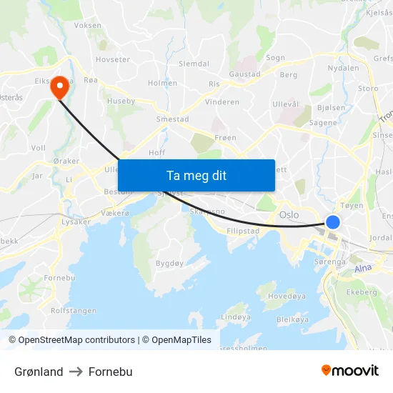 Grønland to Fornebu map