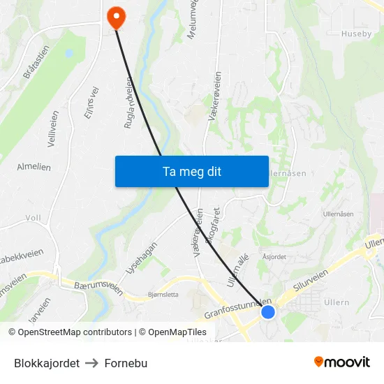 Blokkajordet to Fornebu map