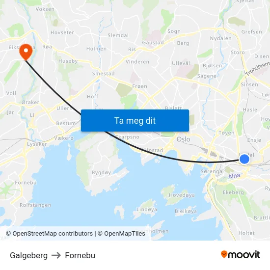 Galgeberg to Fornebu map