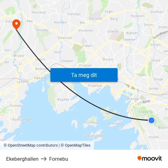 Ekeberghallen to Fornebu map