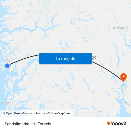 Sandslimarka to Fornebu map