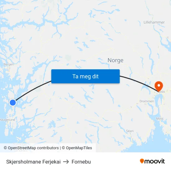 Skjersholmane Ferjekai to Fornebu map