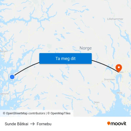 Sunde Båtkai to Fornebu map