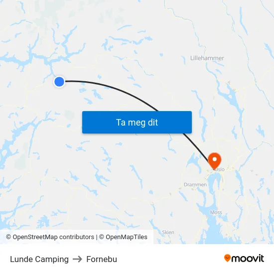Lunde Camping to Fornebu map