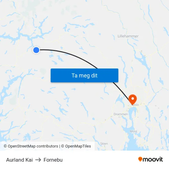 Aurland Kai to Fornebu map