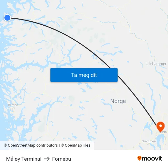 Måløy Terminal to Fornebu map