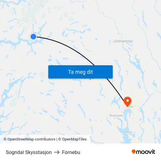 Sogndal Skysstasjon to Fornebu map