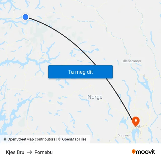Kjøs Bru to Fornebu map