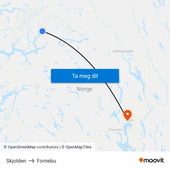 Skjolden to Fornebu map