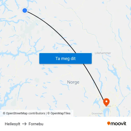 Hellesylt to Fornebu map