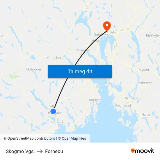 Skogmo Vgs. to Fornebu map