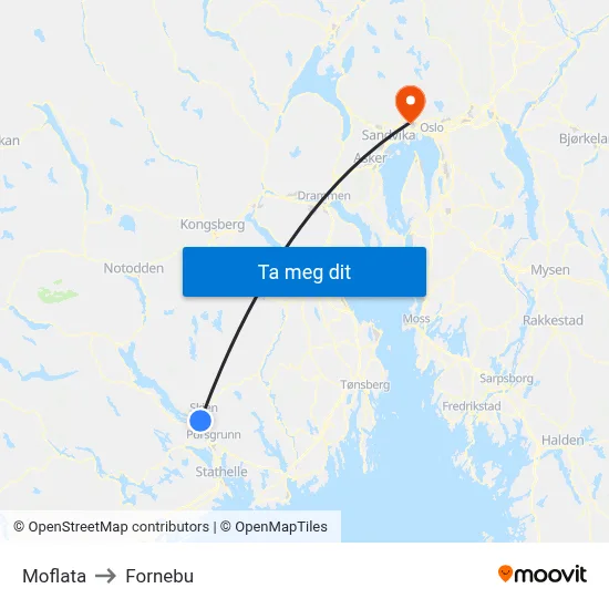 Moflata to Fornebu map