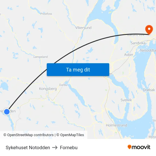 Sykehuset Notodden to Fornebu map