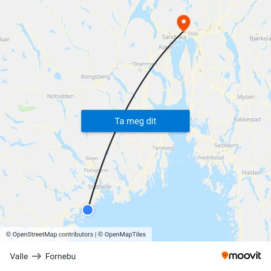 Valle to Fornebu map