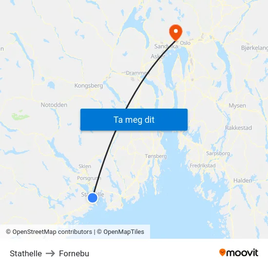 Stathelle to Fornebu map