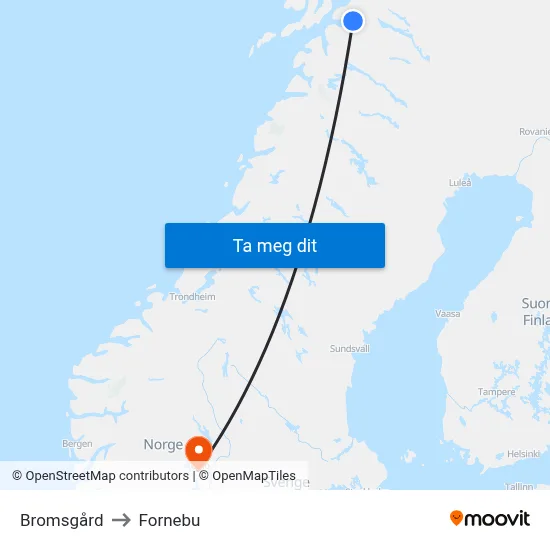 Bromsgård to Fornebu map