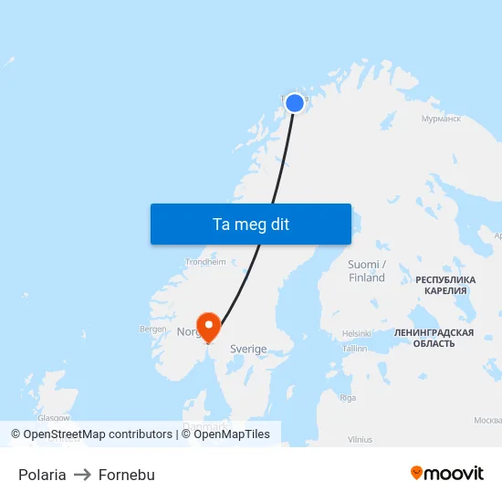 Polaria to Fornebu map