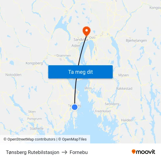 Tønsberg Rutebilstasjon to Fornebu map