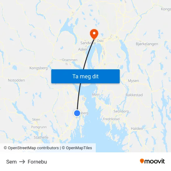 Sem to Fornebu map