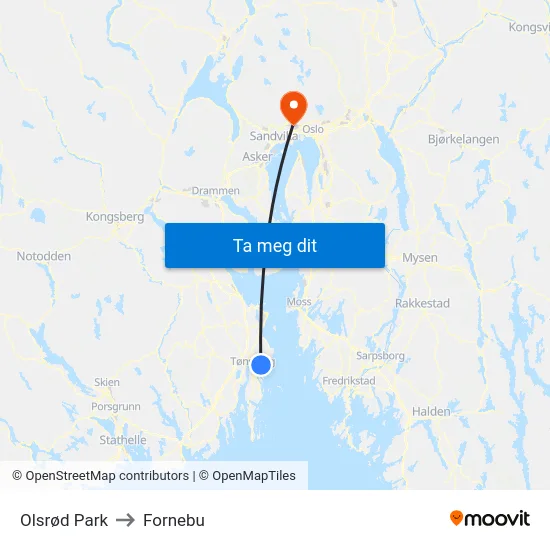 Olsrød Park to Fornebu map