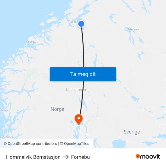 Hommelvik Bomstasjon to Fornebu map
