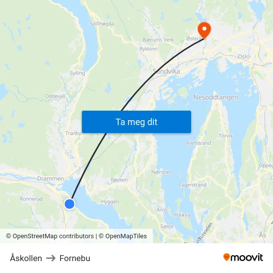 Åskollen to Fornebu map