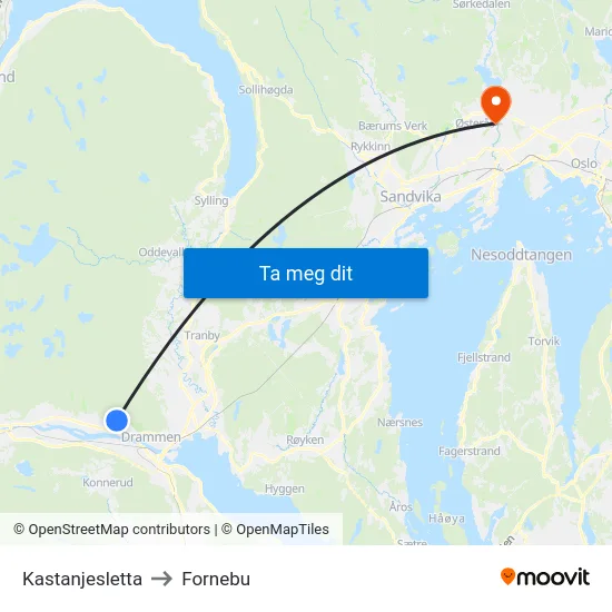 Kastanjesletta to Fornebu map
