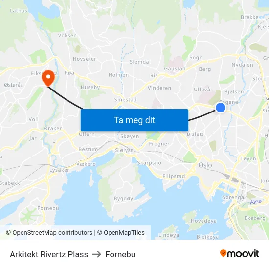 Arkitekt Rivertz Plass to Fornebu map