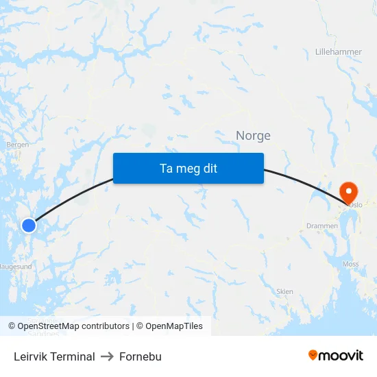 Leirvik Terminal to Fornebu map