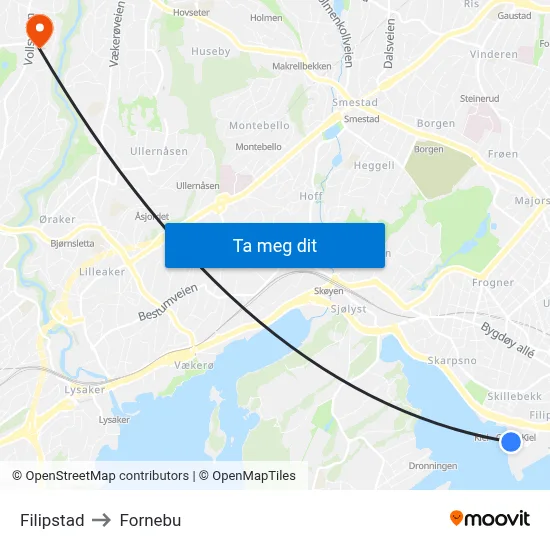 Filipstad to Fornebu map