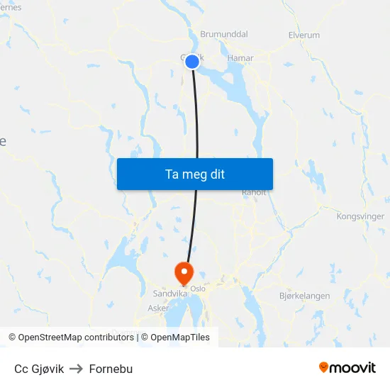 Cc Gjøvik to Fornebu map
