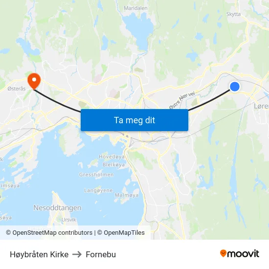 Høybråten Kirke to Fornebu map