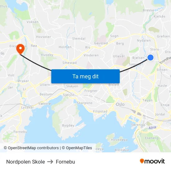 Nordpolen Skole to Fornebu map