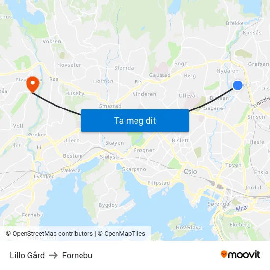 Lillo Gård to Fornebu map