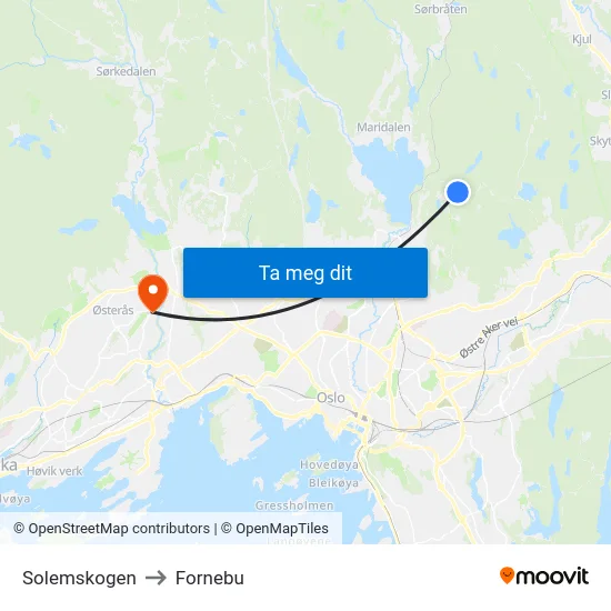 Solemskogen to Fornebu map